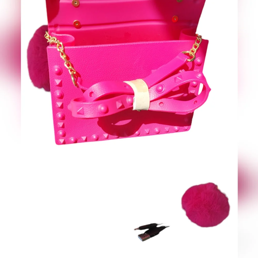 Studded Jelly Small‎ Crossbody Purse/Handbag with Pom USB